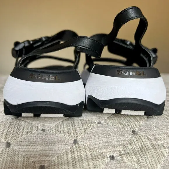 Sorel Kinetic Impact Black &amp; White Slingback Comfort Sandal Shoes Women US 7.5