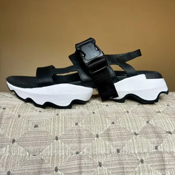 Sorel Kinetic Impact Black &amp; White Slingback Comfort Sandal Shoes Women US 7.5