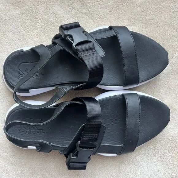 Sorel Kinetic Impact Black &amp; White Slingback Comfort Sandal Shoes Women US 7.5