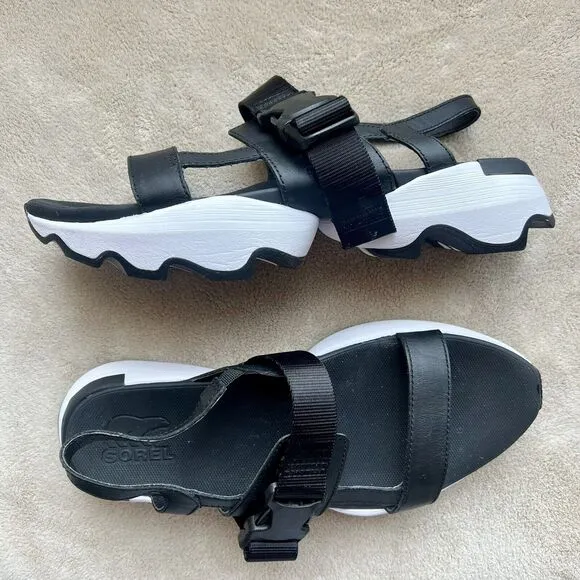 Sorel Kinetic Impact Black &amp; White Slingback Comfort Sandal Shoes Women US 7.5