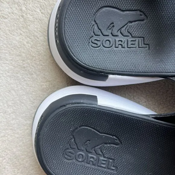 Sorel Kinetic Impact Black &amp; White Slingback Comfort Sandal Shoes Women US 7.5