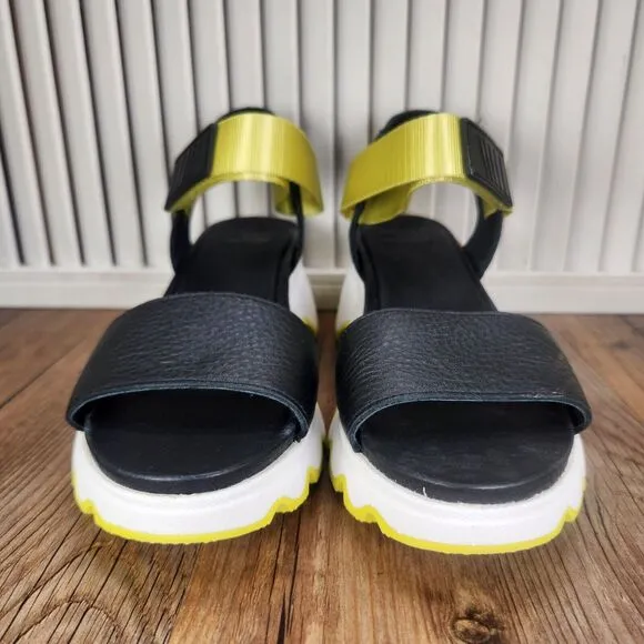 Sorel Kinetic Wedge Sandals Womens Sz 7.5 Black Sea Salt Leather Fashion Street