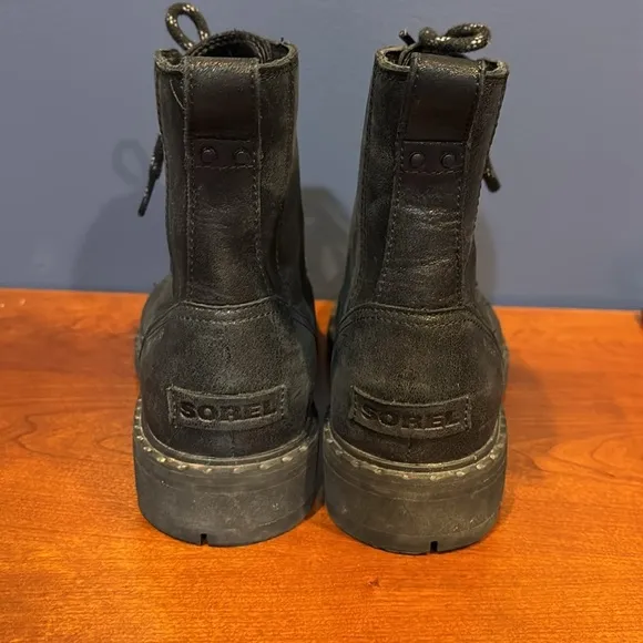 Sorel Lennox Lace Black Leather Ankle Boots