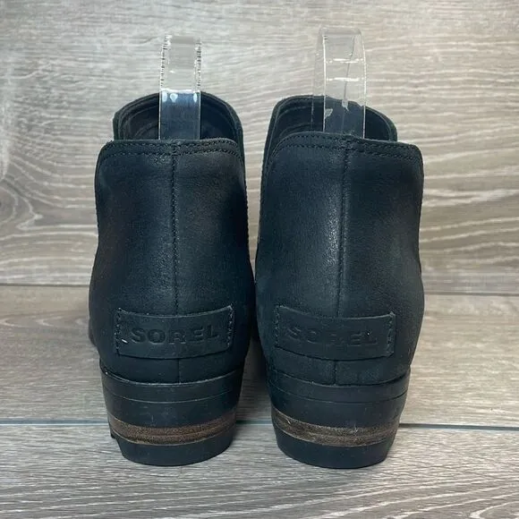 Sorel Lolla Cut Out Women’s Size 8 Black Leather Waterproof Slip On Ankle Boots
