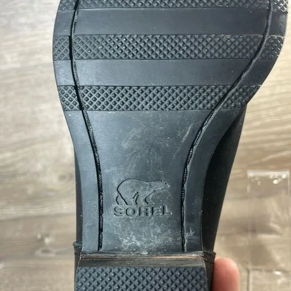 Sorel Lolla Cut Out Women’s Size 8 Black Leather Waterproof Slip On Ankle Boots