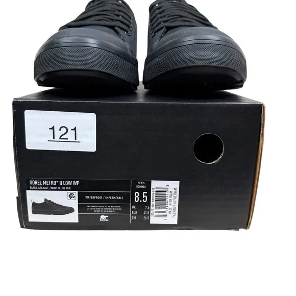 SOREL Men Metro II Sneakers Waterproof Lace Up Low Top Black Sea Salt Size 8.5