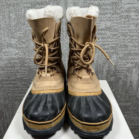 Sorel Men's Caribou Snow Boots Buff Tan lace Up Size 8 Winter Waterproof Nubuck