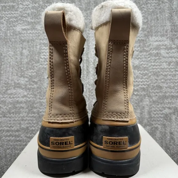 Sorel Men's Caribou Snow Boots Buff Tan lace Up Size 8 Winter Waterproof Nubuck