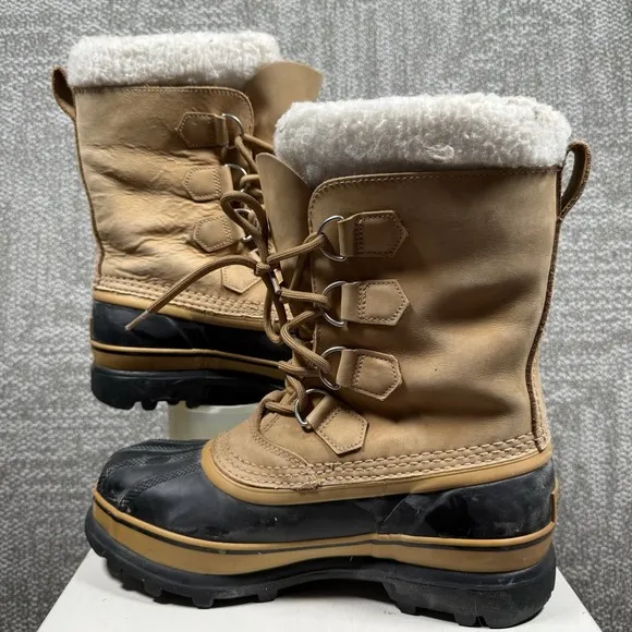 Sorel Men's Caribou Snow Boots Buff Tan lace Up Size 8 Winter Waterproof Nubuck
