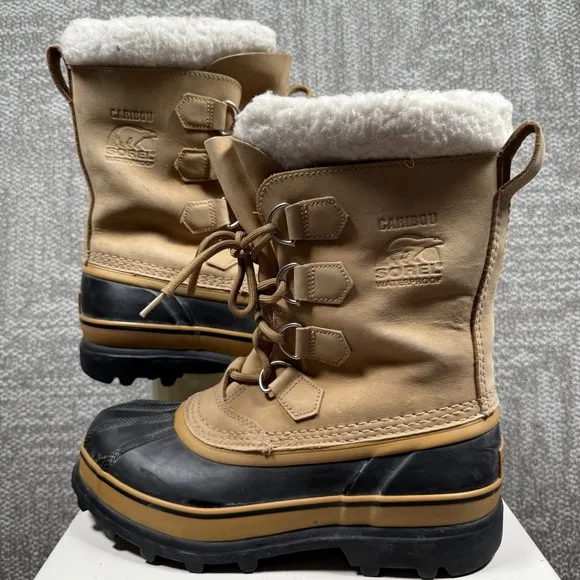 Sorel Men's Caribou Snow Boots Buff Tan lace Up Size 8 Winter Waterproof Nubuck