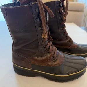 Sorel Men's Kirchner Frost Snow Boots Brown Black Leather Flannel Inside Size 8