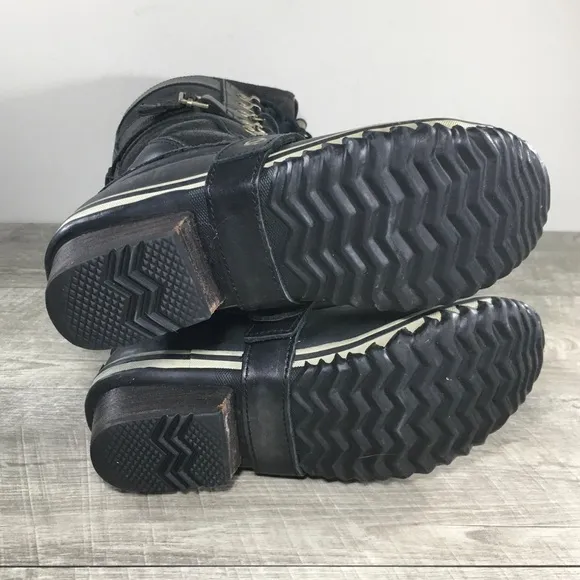Sorel NL2033 Conquest Carly Women’s Waterproof Black Leather Snow Boots Size 6.5