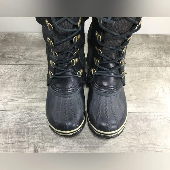 Sorel NL2033 Conquest Carly Women’s Waterproof Black Leather Snow Boots Size 6.5