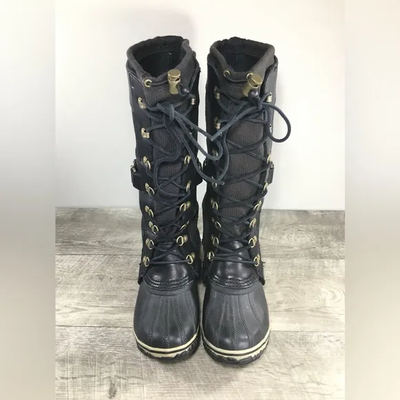 Sorel NL2033 Conquest Carly Women’s Waterproof Black Leather Snow Boots Size 6.5