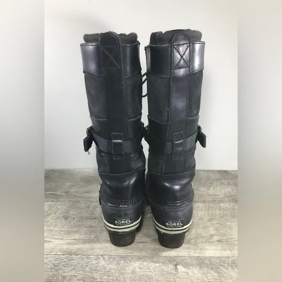Sorel NL2033 Conquest Carly Women’s Waterproof Black Leather Snow Boots Size 6.5