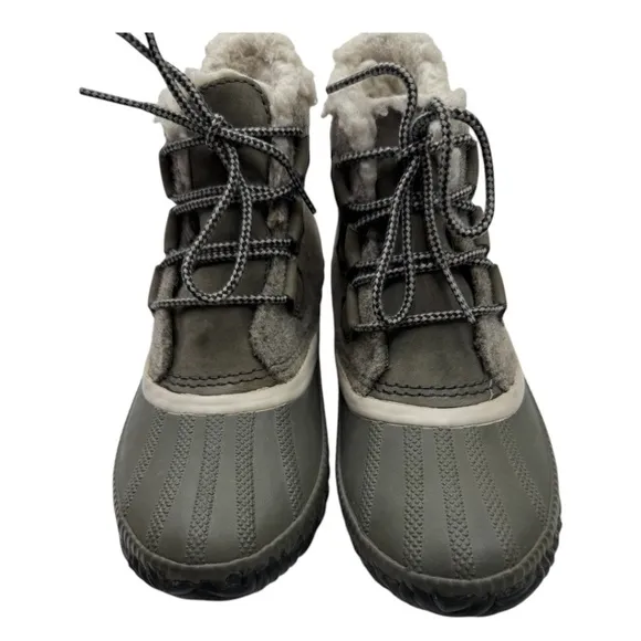 Sorel NL3150-257 Women's Gray Olive Green Faux Fur Snow Ankle Boots Size US 7