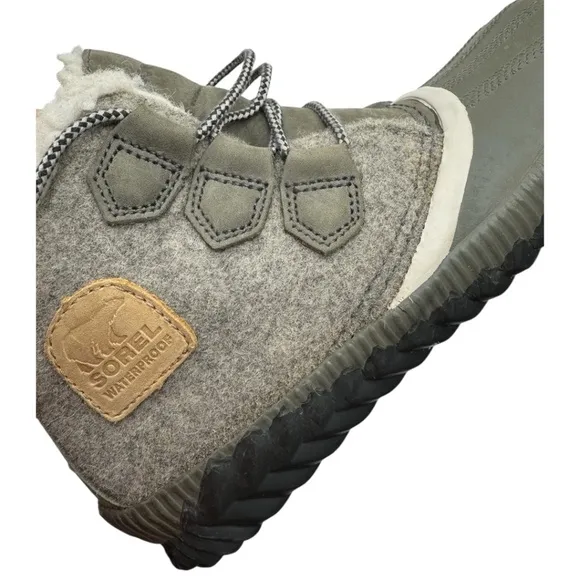 Sorel NL3150-257 Women's Gray Olive Green Faux Fur Snow Ankle Boots Size US 7
