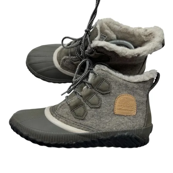 Sorel NL3150-257 Women's Gray Olive Green Faux Fur Snow Ankle Boots Size US 7