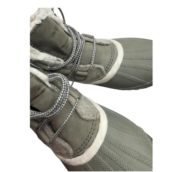 Sorel NL3150-257 Women's Gray Olive Green Faux Fur Snow Ankle Boots Size US 7