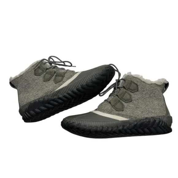 Sorel NL3150-257 Women's Gray Olive Green Faux Fur Snow Ankle Boots Size US 7