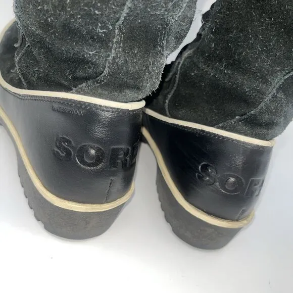 SOREL Tivoli High II Leather NL 2093-010 Black Waterproof Snow Boots Size 7 Used