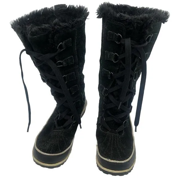 SOREL Tivoli High II Leather NL 2093-010 Black Waterproof Snow Boots Size 7 Used