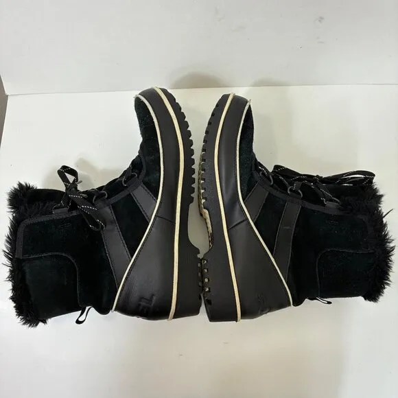 Sorel Tivoli Ii Black Suede Fur Trim Winter Boots Sz 9.5