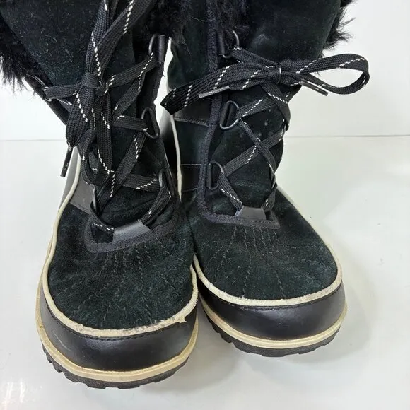 Sorel Tivoli Ii Black Suede Fur Trim Winter Boots Sz 9.5