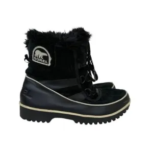 Sorel Tivoli Ii Black Suede Fur Trim Winter Boots Sz 9.5
