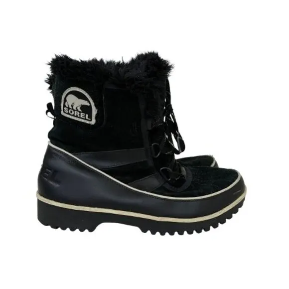 Sorel Tivoli Ii Black Suede Fur Trim Winter Boots Sz 9.5