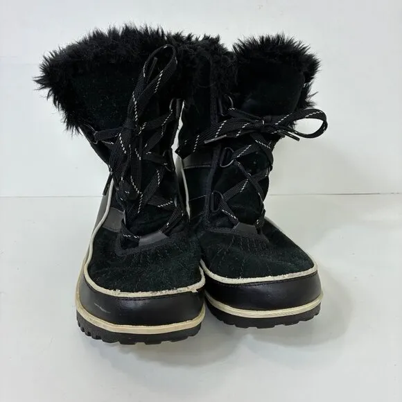 Sorel Tivoli Ii Black Suede Fur Trim Winter Boots Sz 9.5