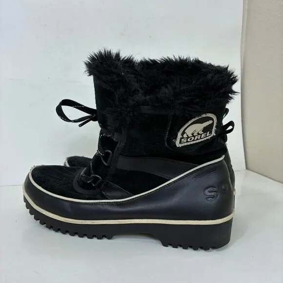 Sorel Tivoli Ii Black Suede Fur Trim Winter Boots Sz 9.5