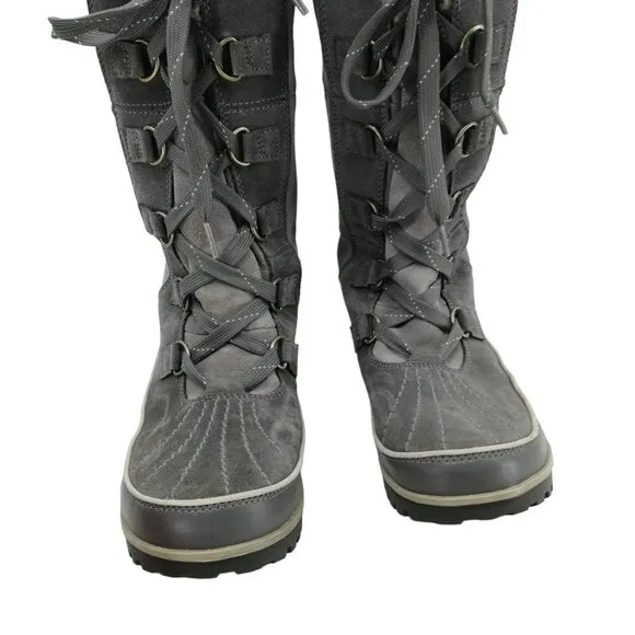 Sorel Tivoli IV Gray Suede Winter Faux Fur Snow Boots Size 9 Rubber Calf Snow