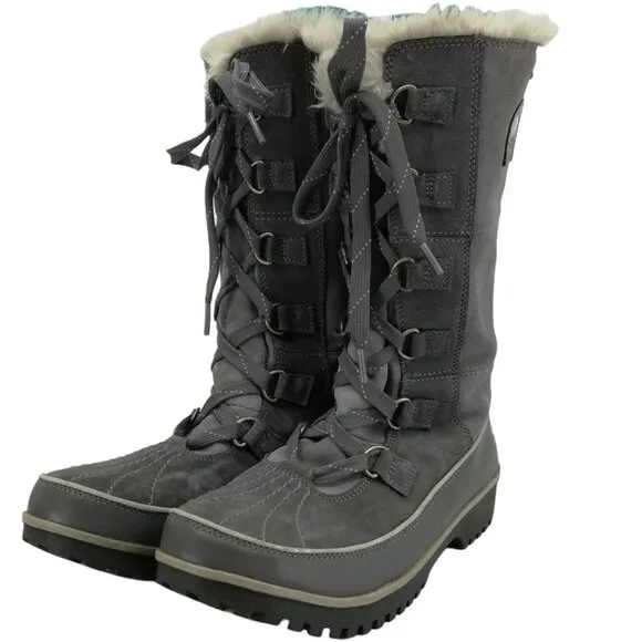 Sorel Tivoli IV Gray Suede Winter Faux Fur Snow Boots Size 9 Rubber Calf Snow