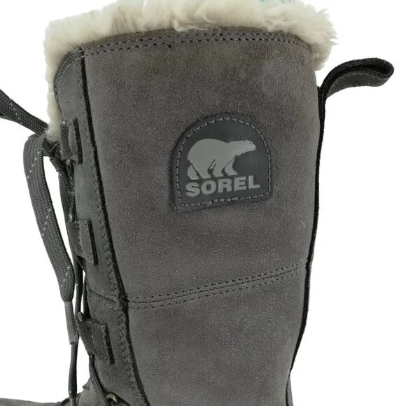 Sorel Tivoli IV Gray Suede Winter Faux Fur Snow Boots Size 9 Rubber Calf Snow