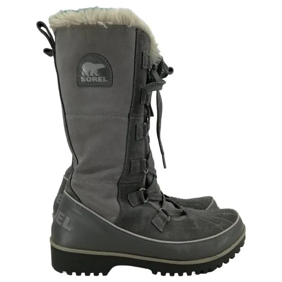Sorel Tivoli IV Gray Suede Winter Faux Fur Snow Boots Size 9 Rubber Calf Snow