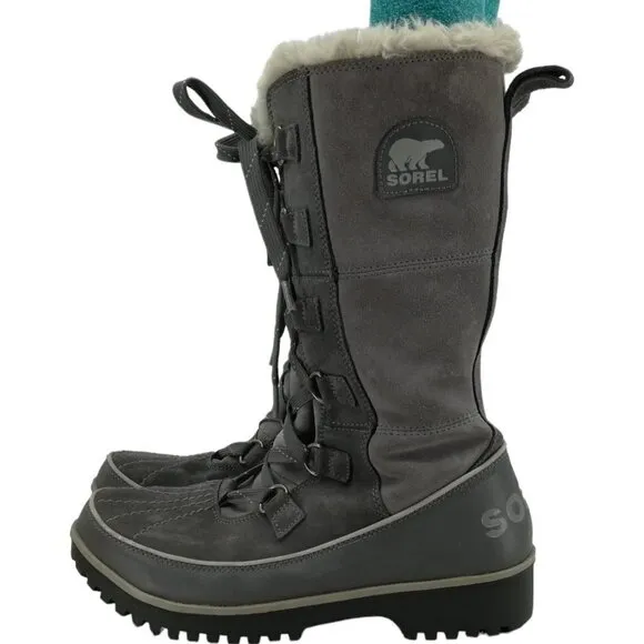 Sorel Tivoli IV Gray Suede Winter Faux Fur Snow Boots Size 9 Rubber Calf Snow