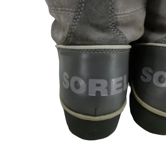 Sorel Tivoli IV Gray Suede Winter Faux Fur Snow Boots Size 9 Rubber Calf Snow