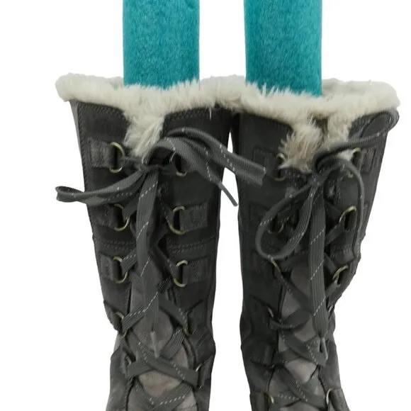 Sorel Tivoli IV Gray Suede Winter Faux Fur Snow Boots Size 9 Rubber Calf Snow