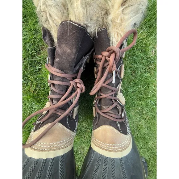 Sorel Winter Snow Boots Waterproof Faux Fur Trim Brown Size 10