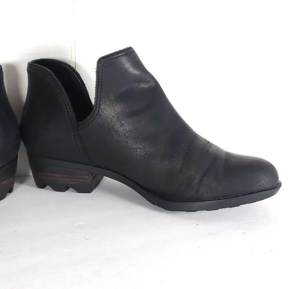 Sorel Women's Lolla US 8 Black Leather Cut-Out Ankle Booties Boots
