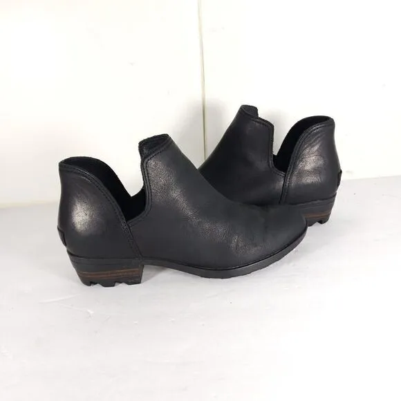 Sorel Women's Lolla US 8 Black Leather Cut-Out Ankle Booties Boots