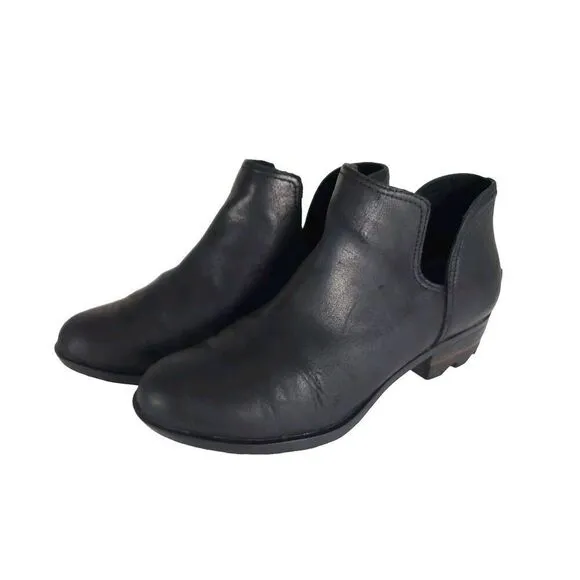 Sorel Women's Lolla US 8 Black Leather Cut-Out Ankle Booties Boots