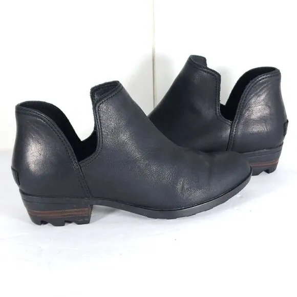 Sorel Women's Lolla US 8 Black Leather Cut-Out Ankle Booties Boots