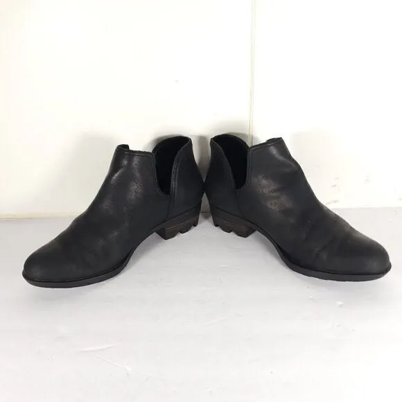 Sorel Women's Lolla US 8 Black Leather Cut-Out Ankle Booties Boots