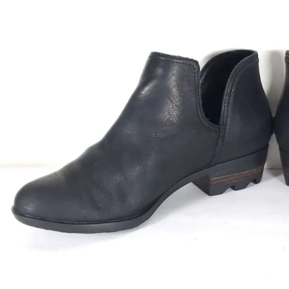 Sorel Women's Lolla US 8 Black Leather Cut-Out Ankle Booties Boots