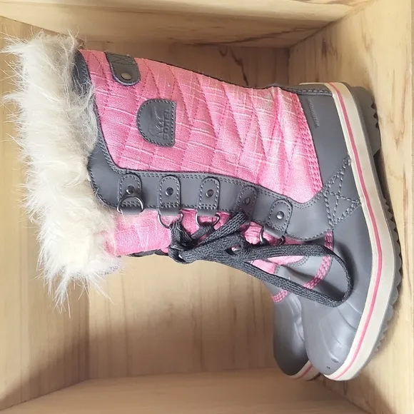 Sorel Youth Tofino II Faux Fur Winter Snow Boots Waterproof Pink Sz 3 NY2420-652