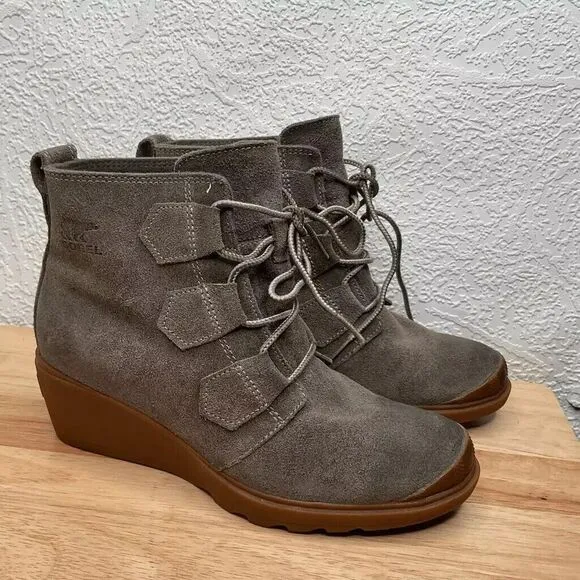 Sorel Toronto Women's Olive Suede Lace Up Wedge Ankle Bootie Boots Size 7
