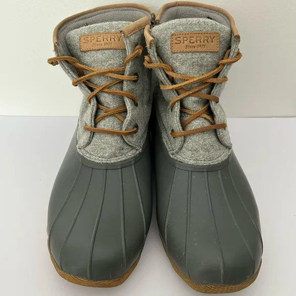 Sperry Womens Saltwater Wool Embossed Duck Boot in Grey size 9.5 Outdoor Snow