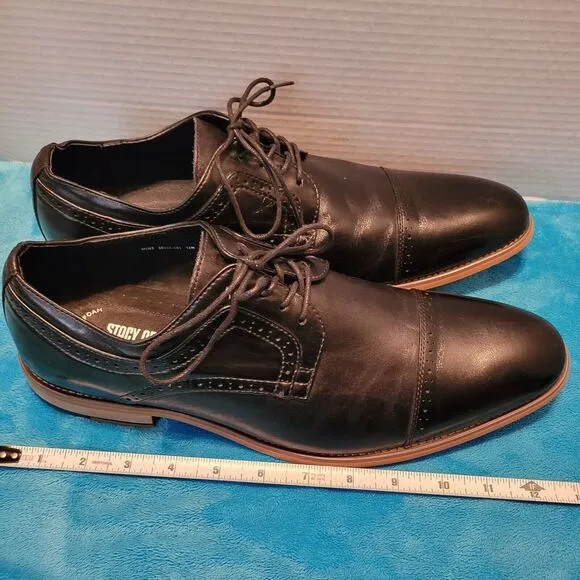 Stacy Adams Dickinson Cap Toe Oxford Memory Foam‎ Mens 12 Black Leather